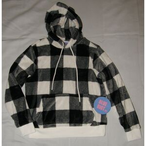 BLUE RIOT Black & White Plaid Sz Small Soft Velour Comfy Cozy Hooded Shirt NEW